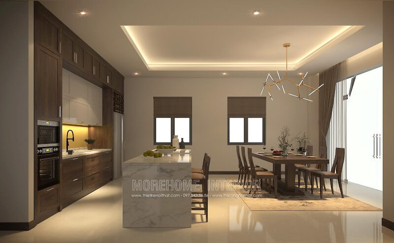 Mẫu tủ bếp gỗ óc chó phong cách hiện đại được yêu thích luôn đi đầu xu hướng Tủ bếp hiện đại đẹp