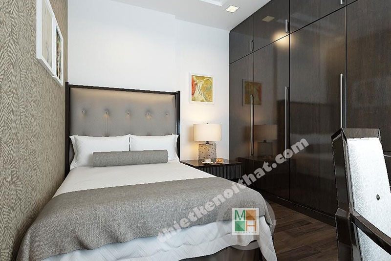 Thiết kế phòng ngủ nhỏ ấn tượng với nội thất giường ngủ tân cổ điển bọc da đầu giường sang trọng