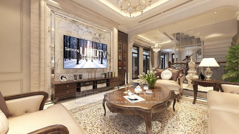 Nội thất Morehome đã thiết kế mẫu kệ tivi gỗ óc chó tân cổ điển có vẻ đẹp trang trọng, giúp khách hàng dễ dàng lựa chọn và bày trí theo ý thích của mình.