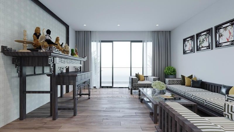 Nhà phố hiện đại có sàn gỗ mới.